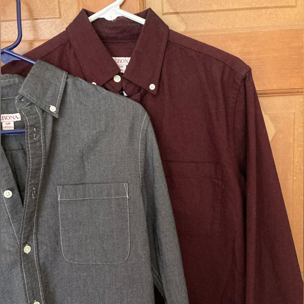 2 Merona dress shirts, maroon and grey